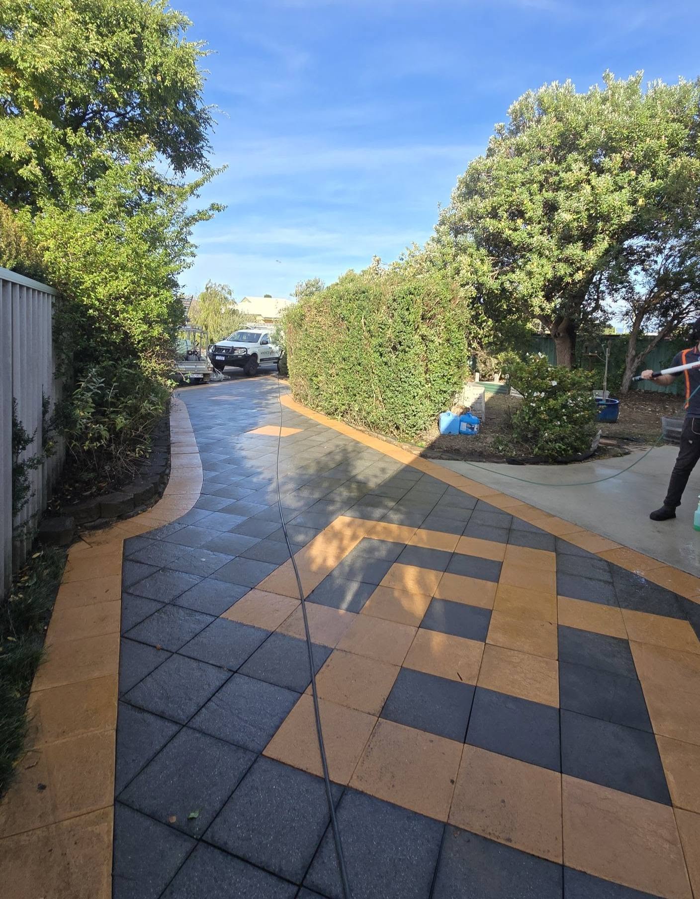 Pressure-washed driveway before a home sale in Albany