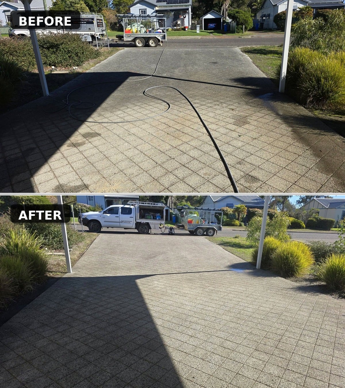 pressure washing driveway before and after
